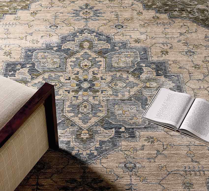 Indoor rug with accent chair with an open book Indoor rug with accent chair with an open book