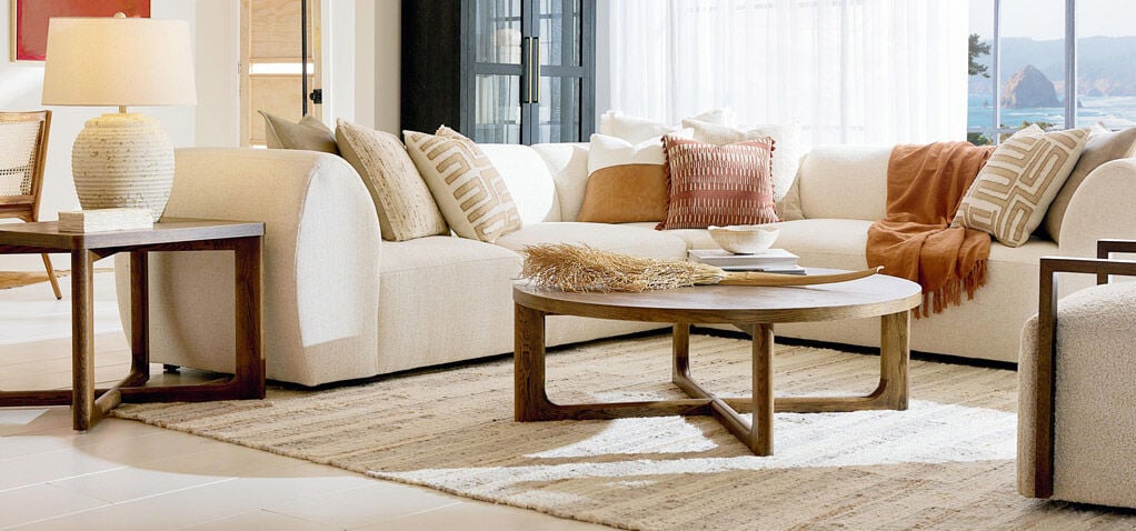 Reston Round Cocktail with Square End Tables and Clyde Sectional