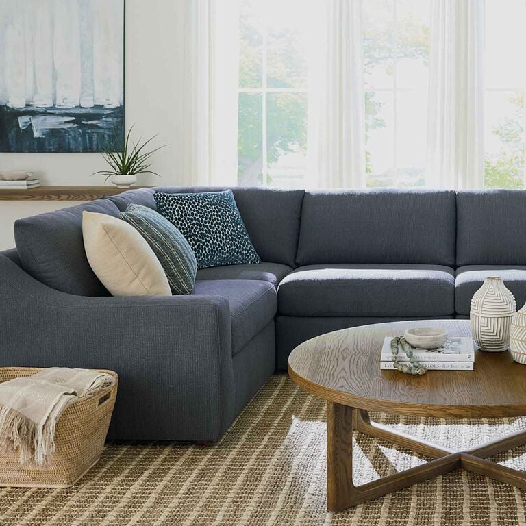 Upholstered sectional with Reston tables