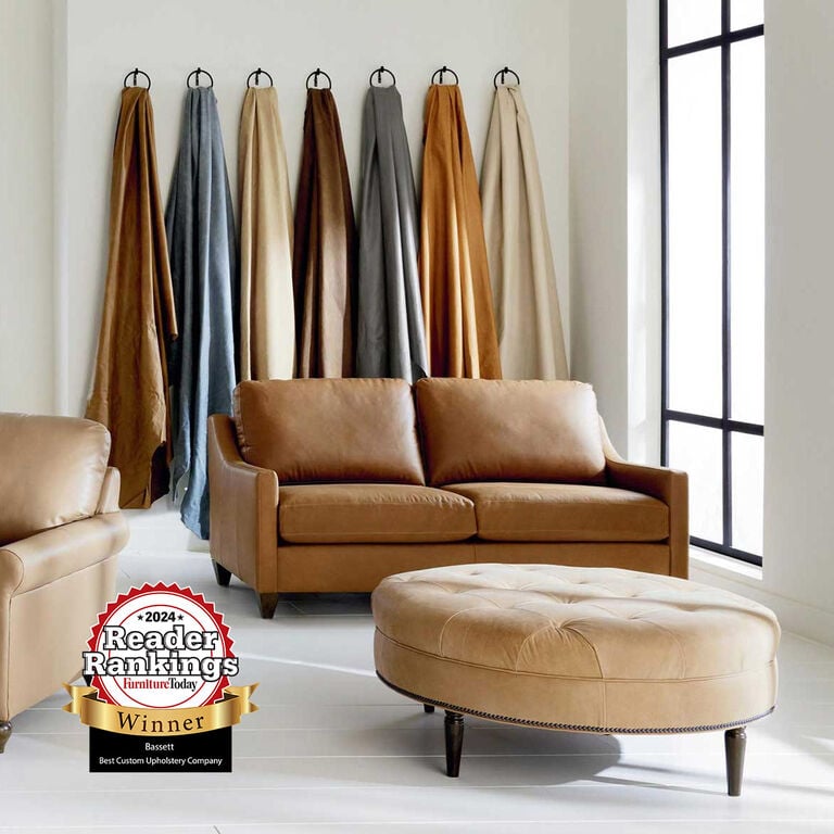 Custom upholstered leather chair display