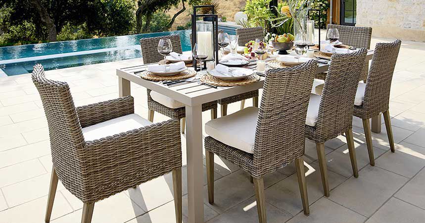 Outdoor furniture overlooking pool