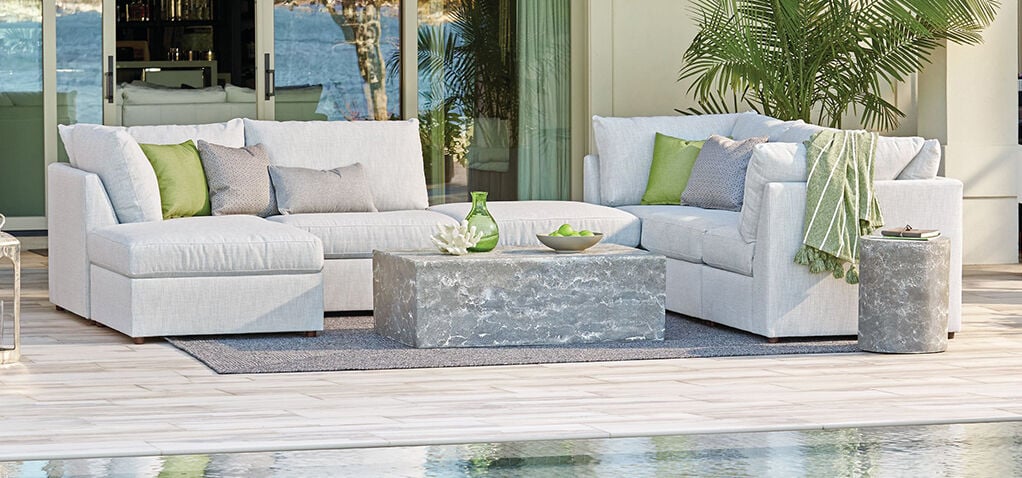Beckham Outdoor Sectional in front of pool