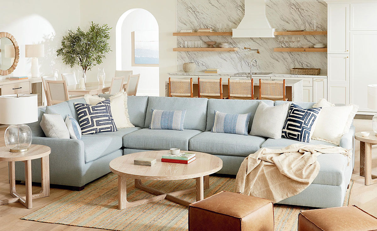 Light blue upholstered sectional