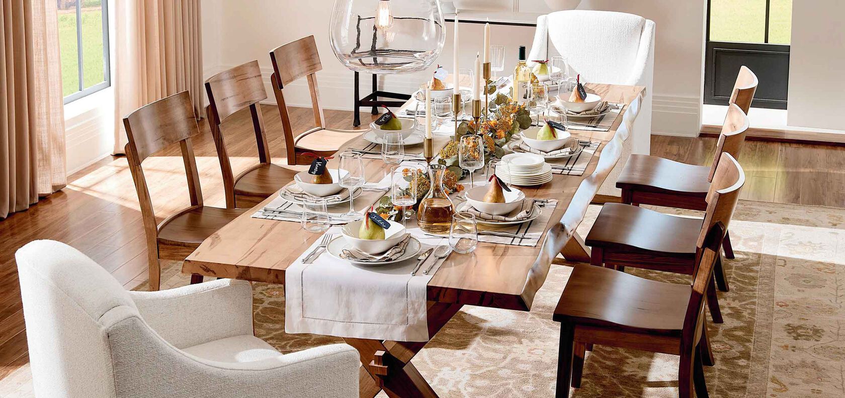 Crossbuck dining table with decor