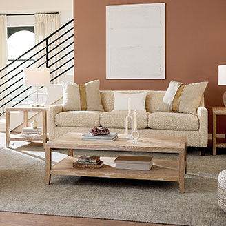 Beige sofa in living room