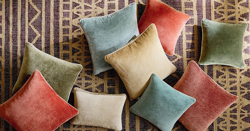 Displayed array of accent pillows