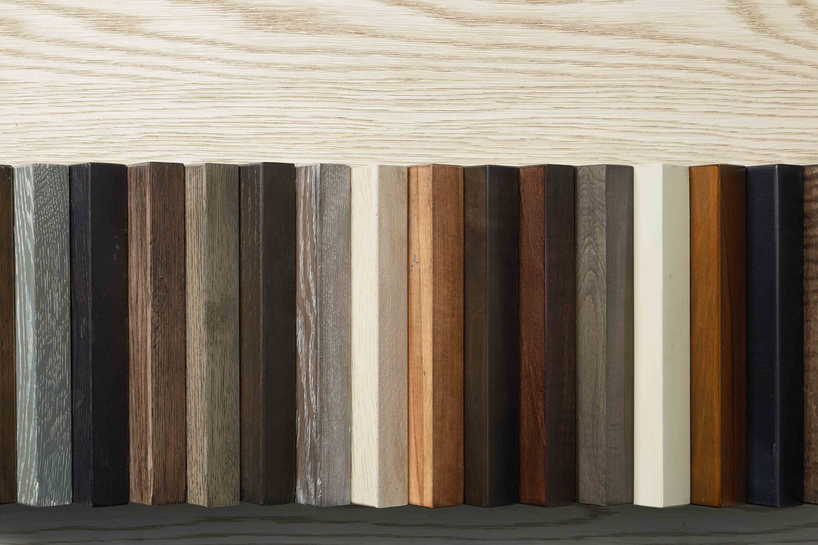 Assortment of wood finishes and colors