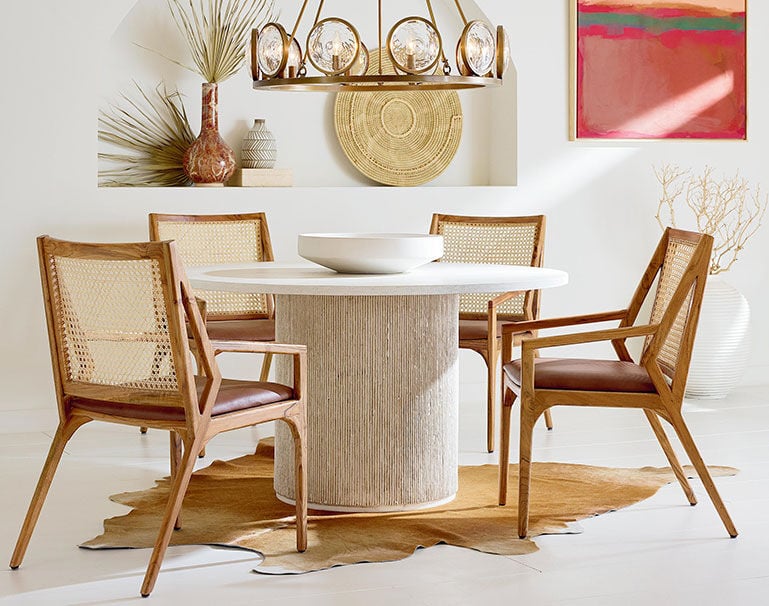 Round Corbin table in dining area
