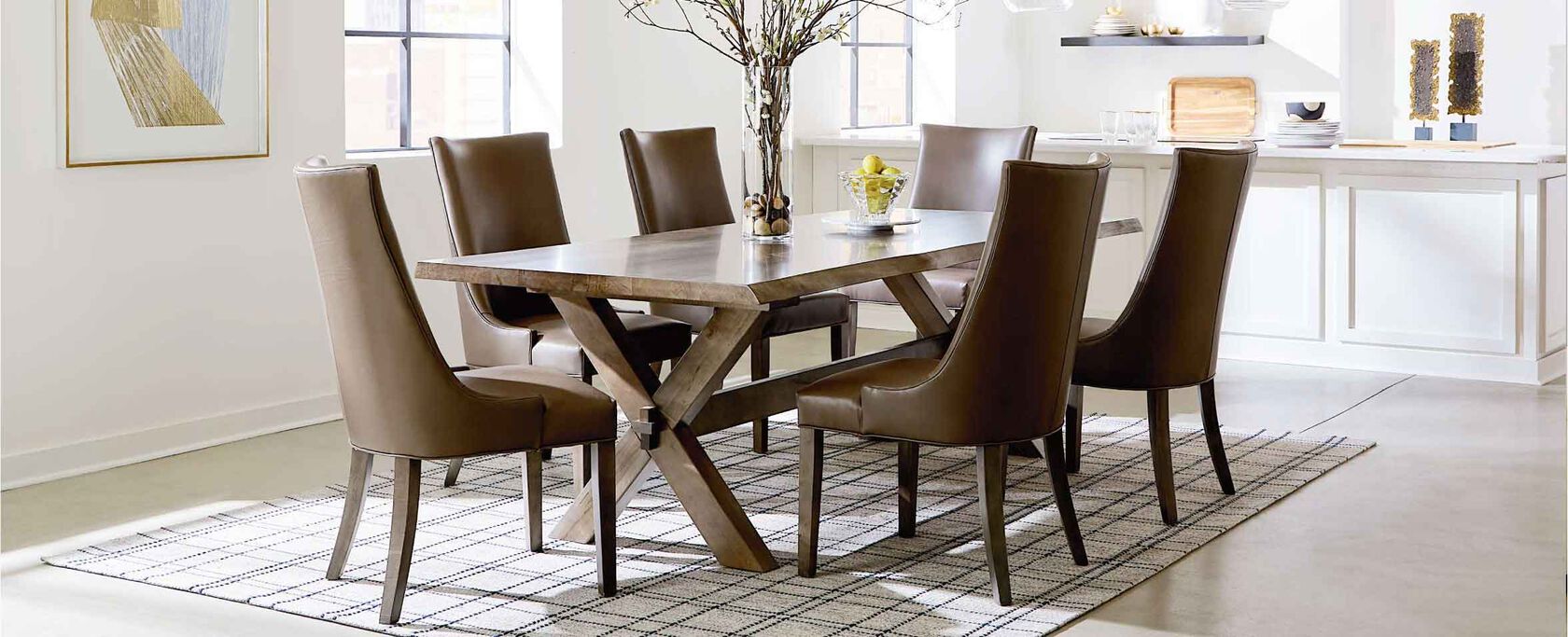 Crossbuck dining table with leather chairs