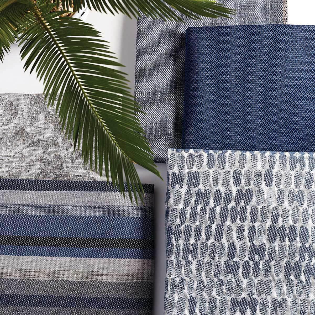 blue and gray patterned fabric swatches