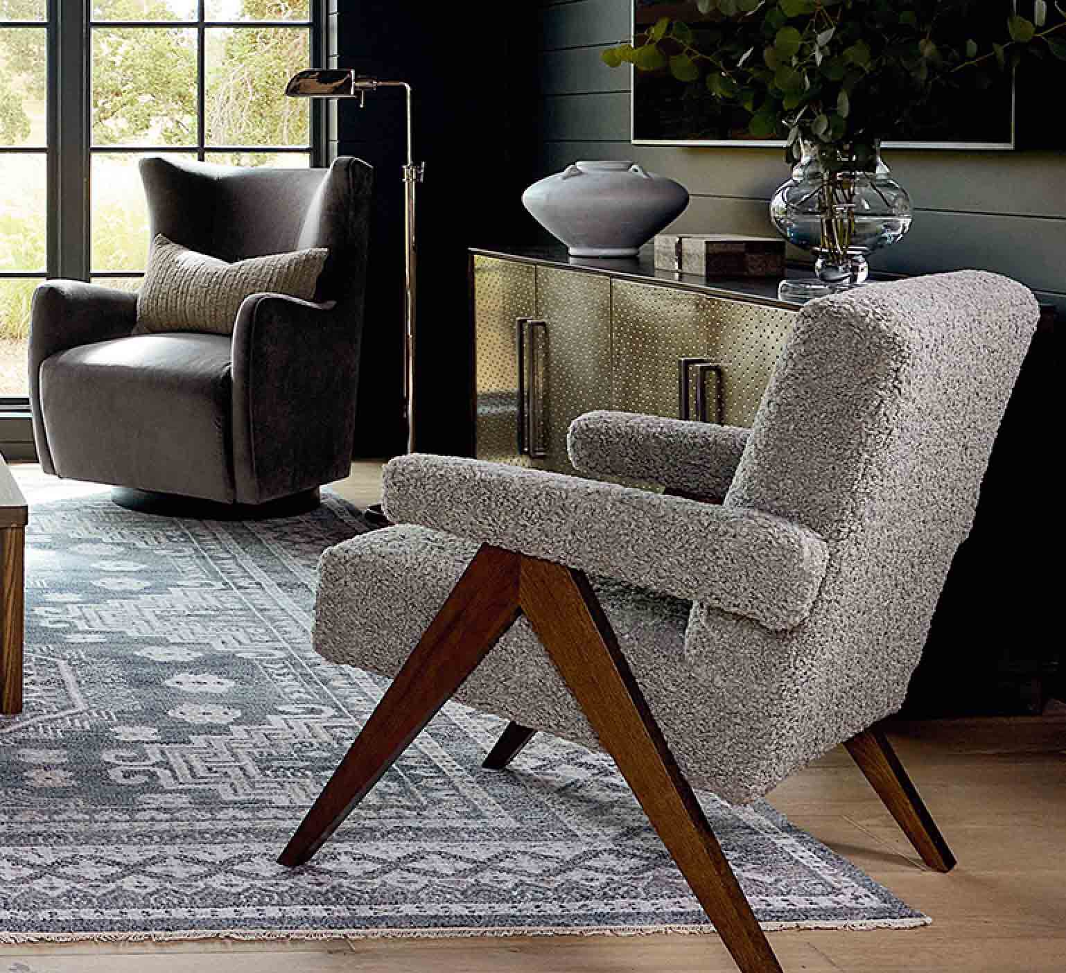 Accent chairs with credenza in the background