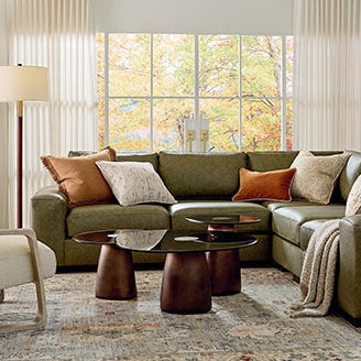Green sectional in living room