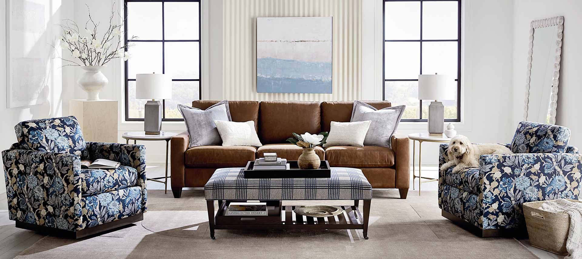 leather sofa with fabric cushions