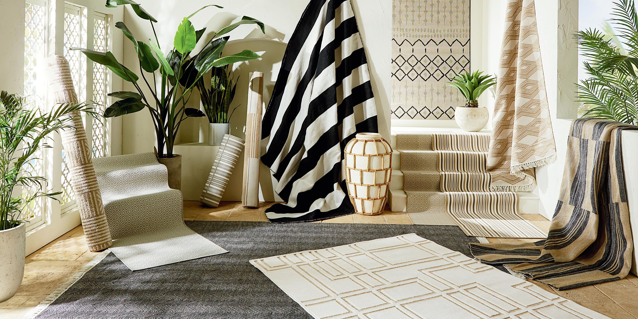 Multiple Rugs in Solid, Patterened and Striped