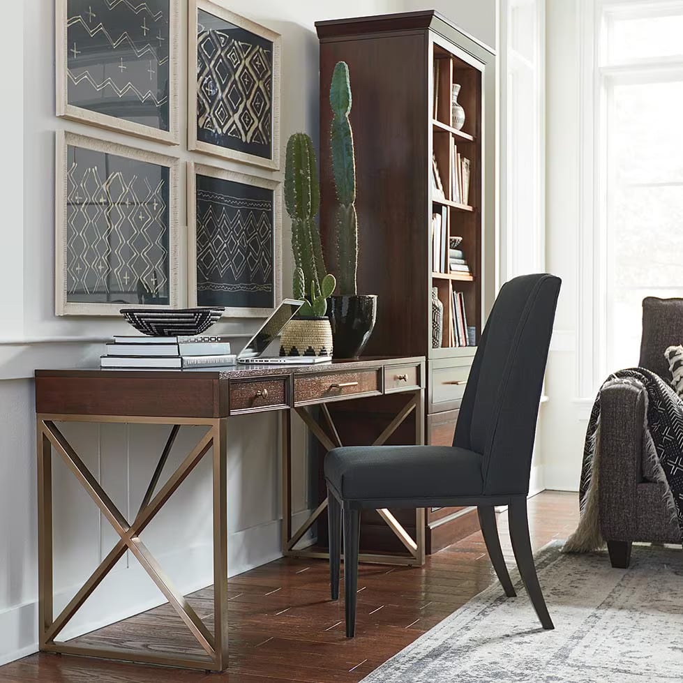 Workspace With Small Desk , Bookcase and Armless Chair