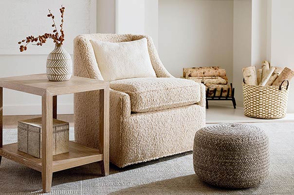 Textured Accent Chair and Pouf